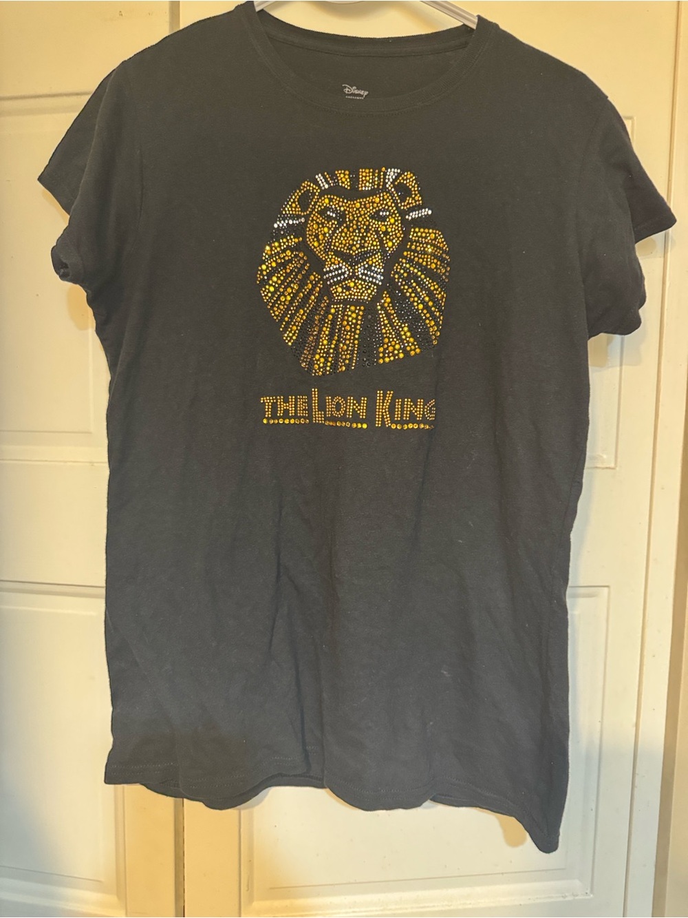 Disney Black Lion KingShort-Sleeve Tee with Gold & Silver Lion Rhinestone Design